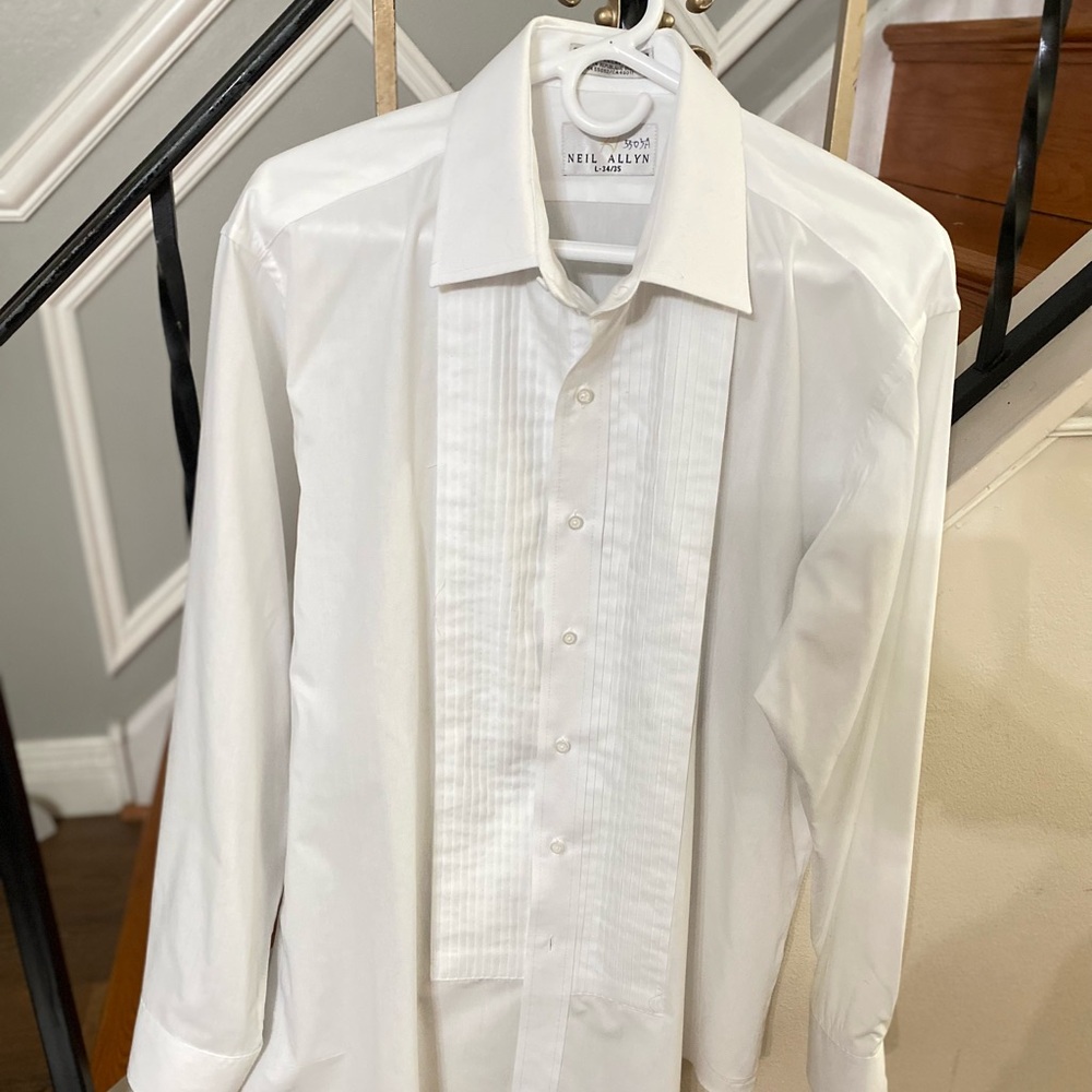 Neil Allyn White Pleated Front Dress Shirt